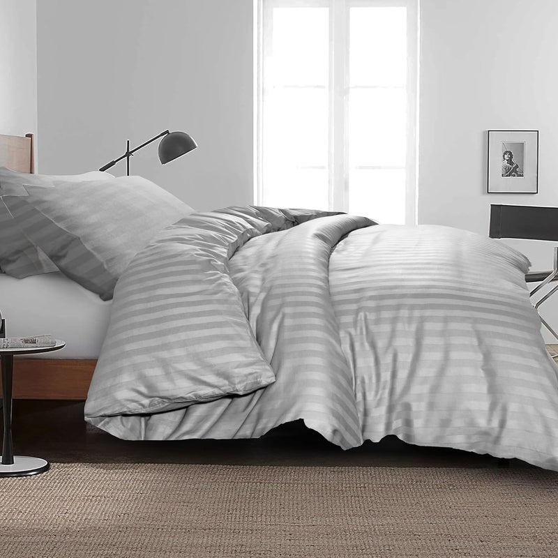 Siesta Zen مجموعة أغطية لحاف سييستا زين من القطن 100% بجودة فندقية فاخرة مع خط ساتان، رمادي، توأم/مفرد 160x210 سم - Image 3